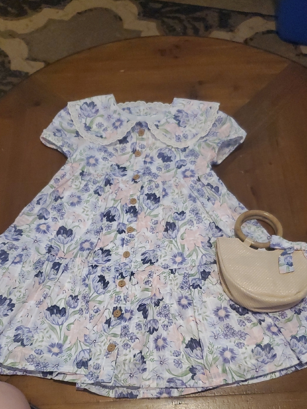 Shabby Chic Pastel Floral Button-Front Dress in Pink, Blue & Cream